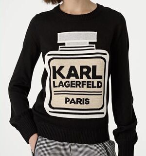 Karl Lagerfeld Designer Sweater Graphic Paris Perfume Bottle Sweater Medium NWT
